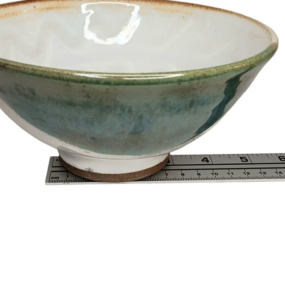 Studio Pottery Bowl Cream Green Blue Tan Signed Harris Ramen Rice Noodle Bowl - Picture 14 of 16